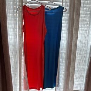Coral and Blue Sleeveless Ribbed Dresses bundle… sold as a set